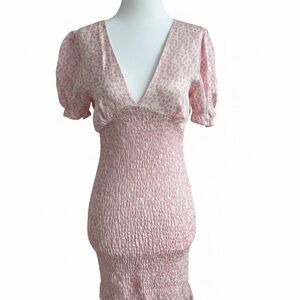 Zara Women’s Pink V-Neck Smocked Midi floral Dress